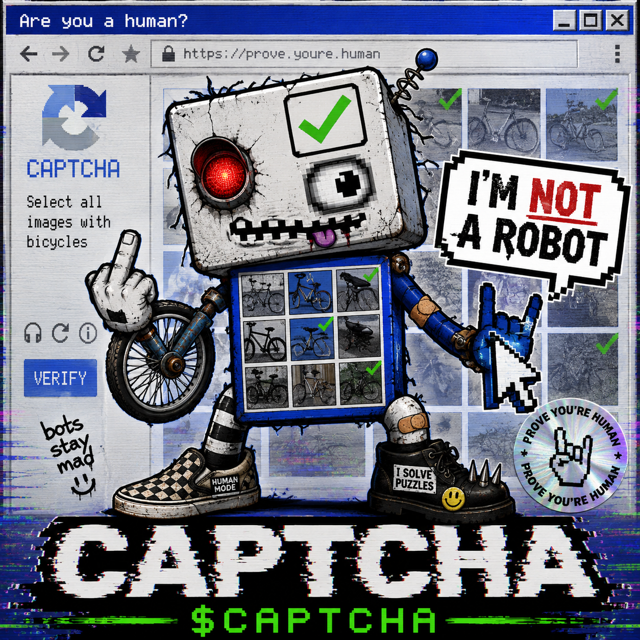 $CAPTCHA checkbox-headed robot poster